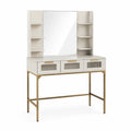 Coiffeuse rectangulaire avec miroir et étagères en MDF et métal