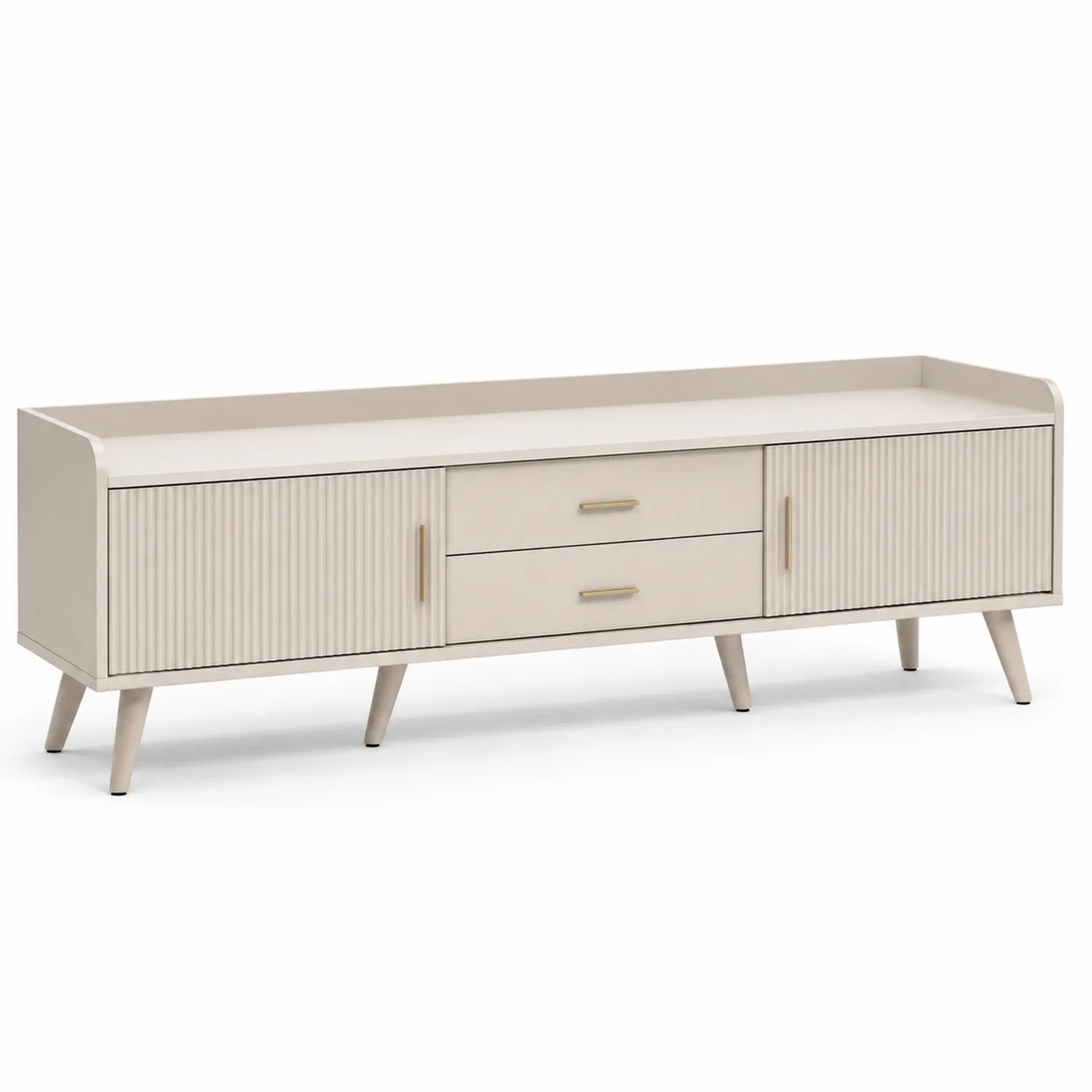 Meuble TV en bois avec deux tiroirs et deux portes Beige