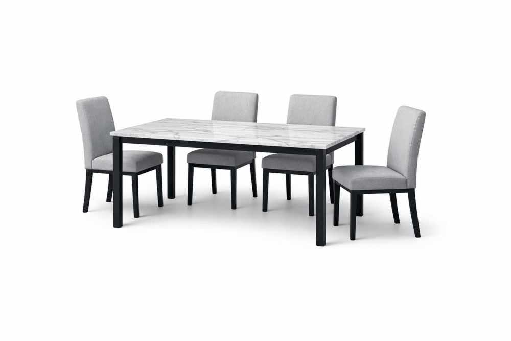 5-Piece Dining Set with Faux Marble Tabletop and Fabric Chairs