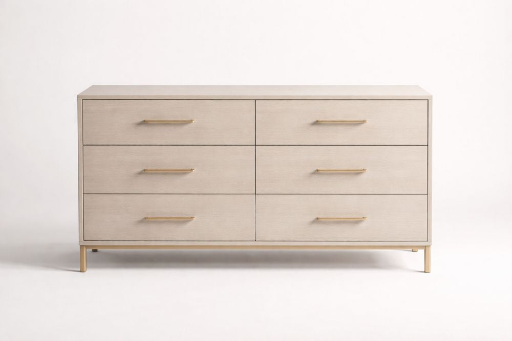 Wood 6 Drawer Dresser  Beige Width120cm x Depth40cm x Height80cm