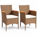 Lot de 2 chaises en rotin avec accoudoirs en bois et coussins beiges