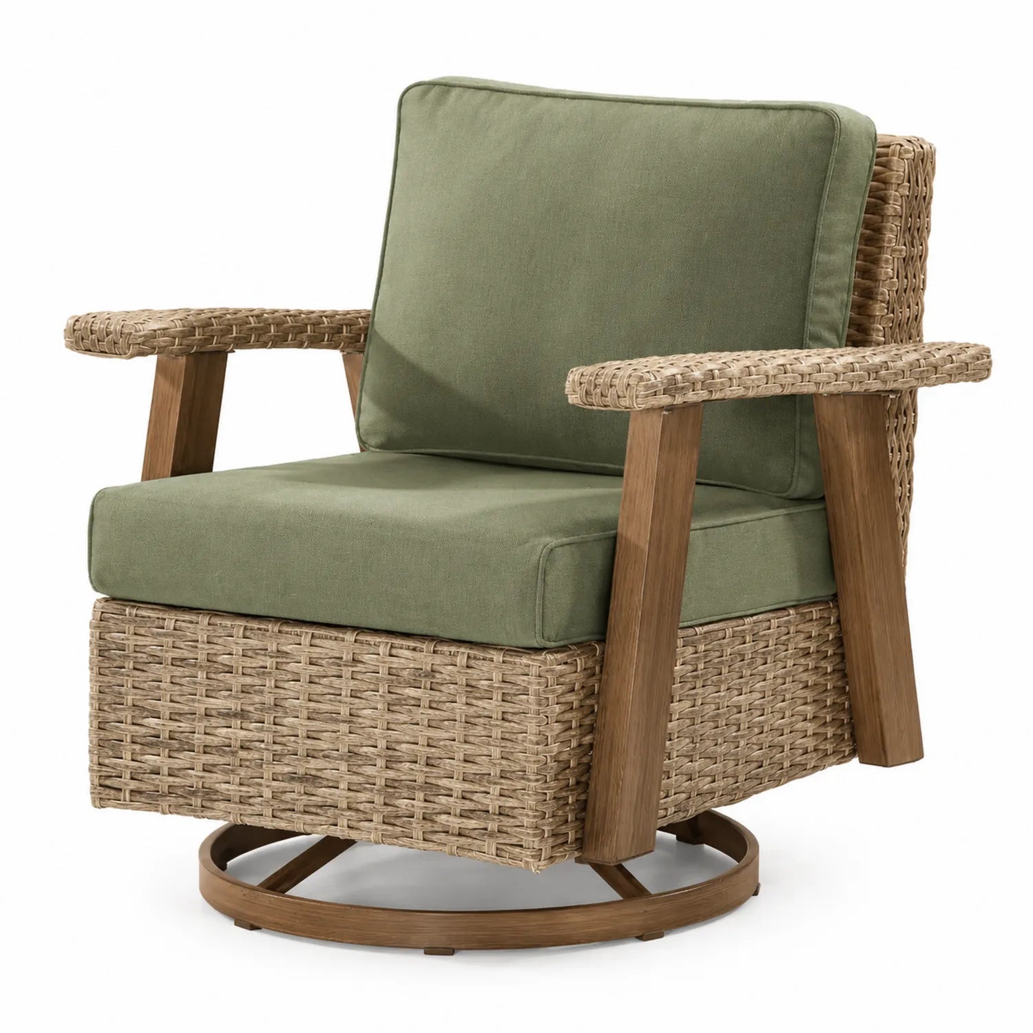 Fauteuil en rotin avec coussins en polyester verts