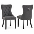 Chaise de salle à manger en tissu gris avec clous, ensemble de 2