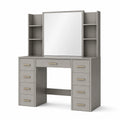 Coiffeuse avec Miroir Rectangulaire et Étagères en Bois Gris