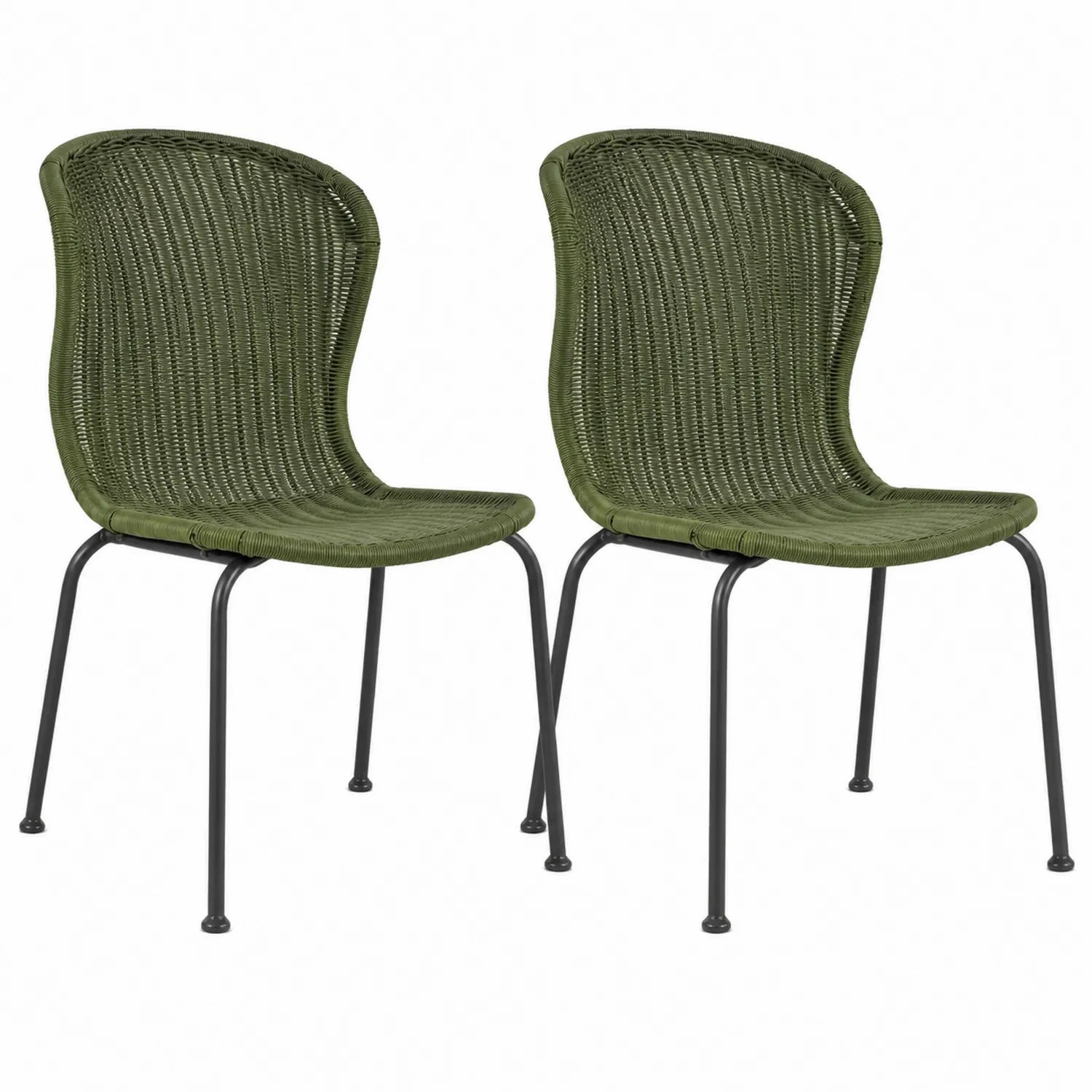 Ensemble de 2 chaises d'extérieur en rotin synthétique vert avec structure en acier