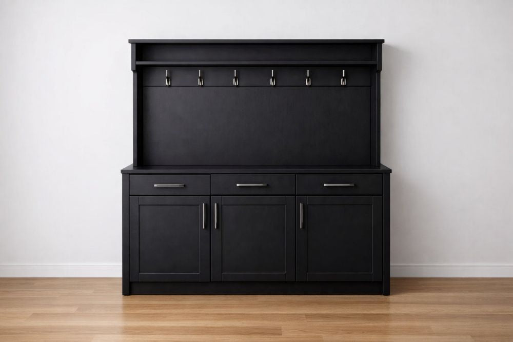 MDF Entryway Hall Tree Coat Rack with Storage Cabinet Black