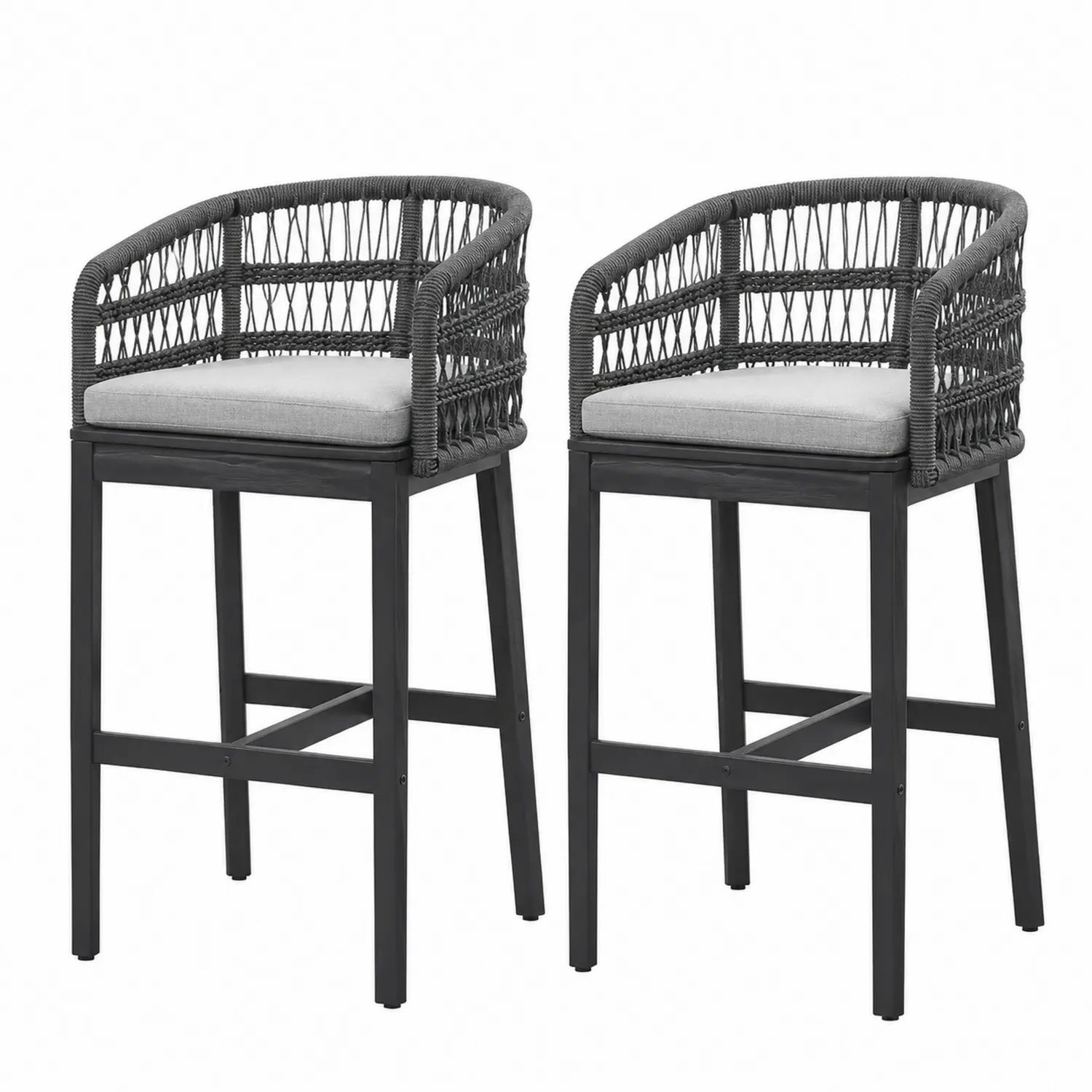 Lot de 2 chaises hautes d'extérieur en métal et polypropylène, Gris foncé
