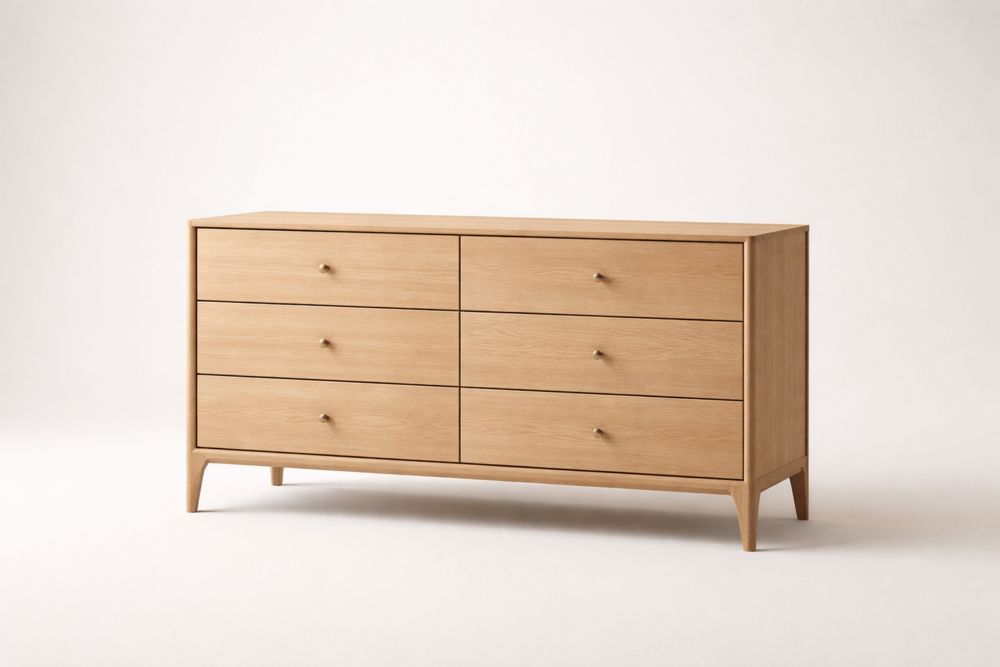 Wooden Dresser with Six Drawers in Oak Finish Length152cm x Width46cm x Height80cm