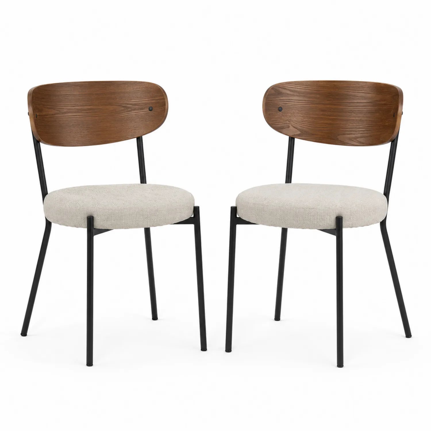 Lot de 2 chaises en bois, tissu beige et métal noir