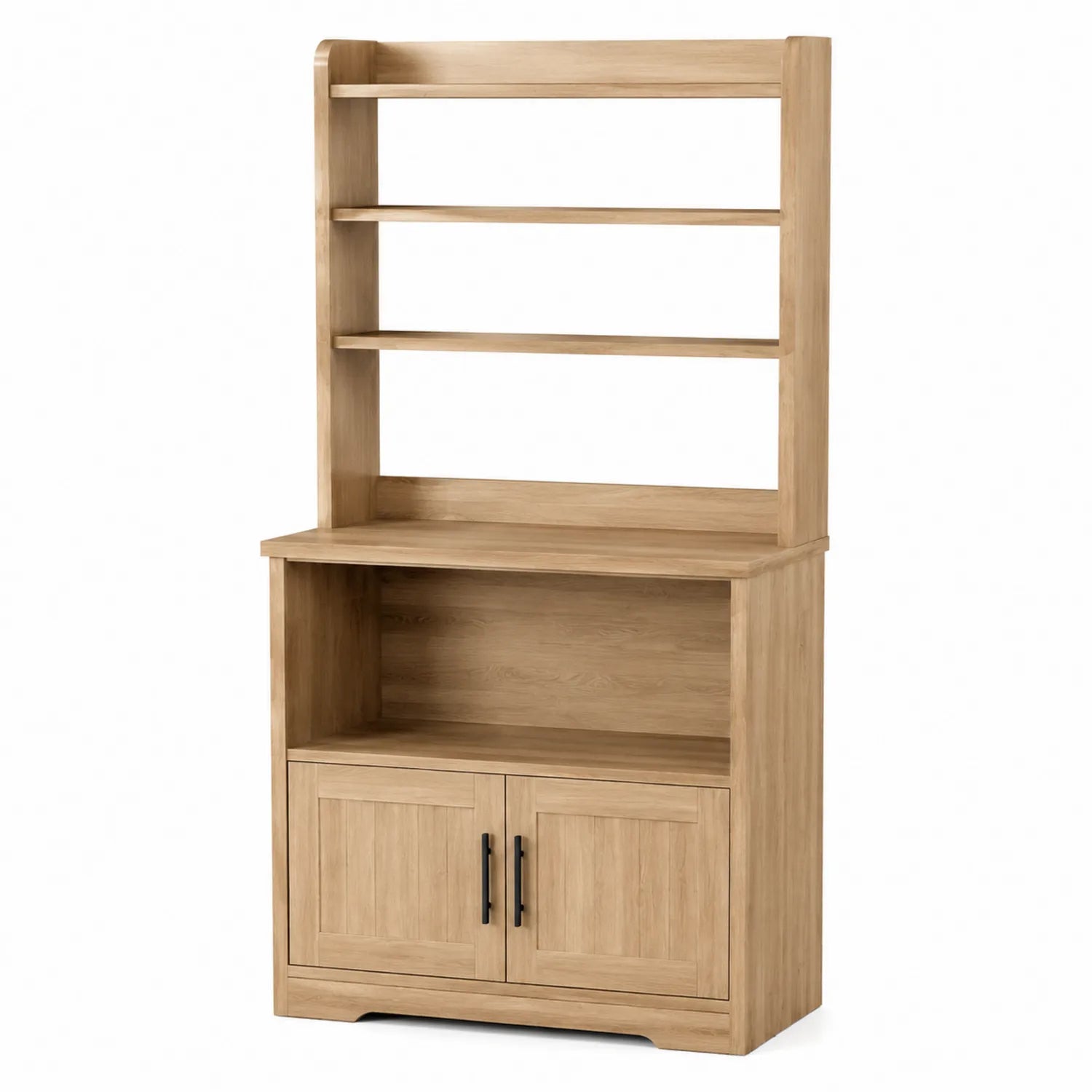 Buffet de cuisine en bois avec étagères ouvertes