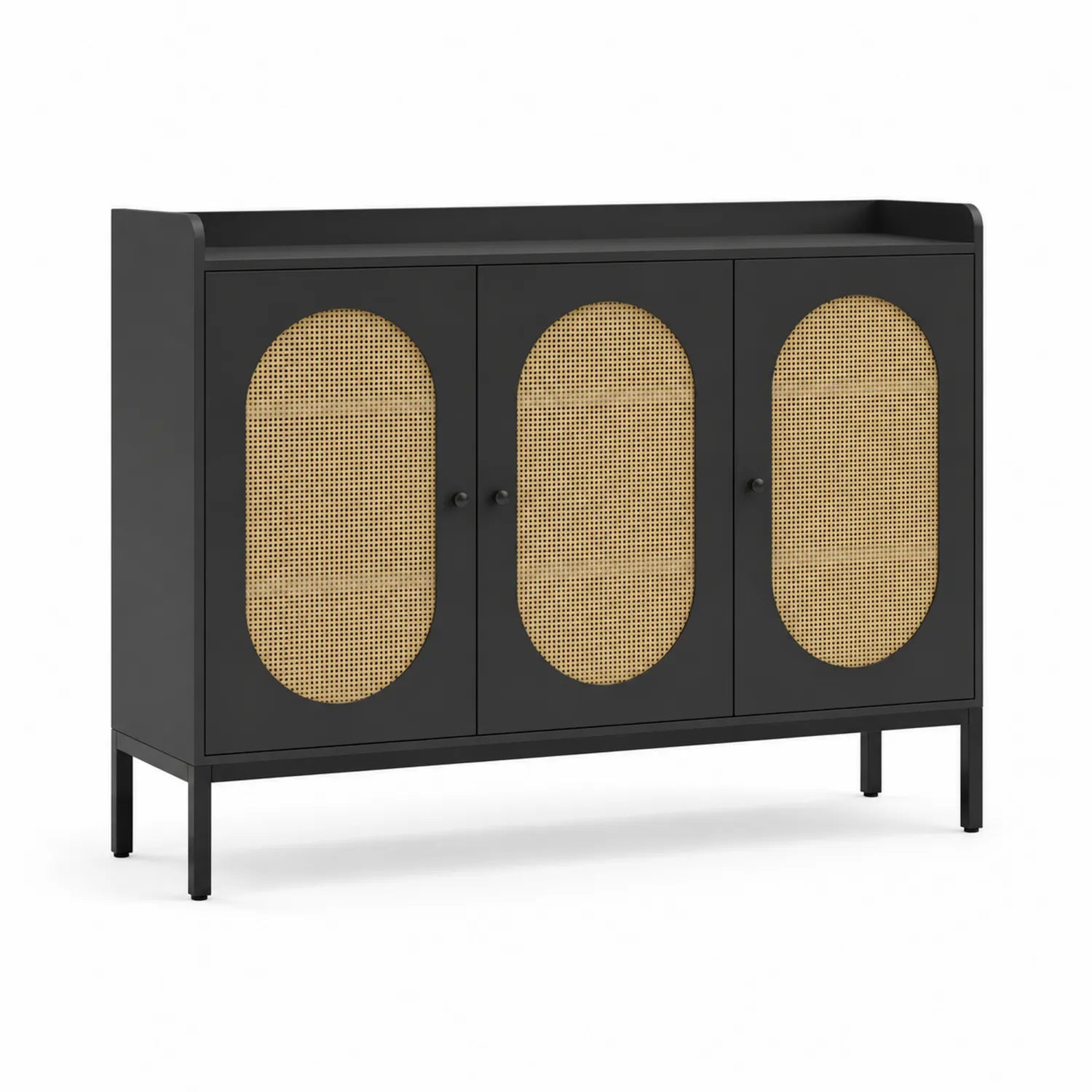 Buffet en métal et rotin 120x40x90 cm Noir/Beige