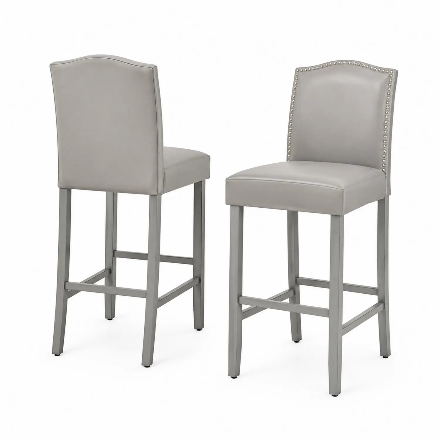 Tabourets de bar en cuir synthétique gris avec cadre en métal