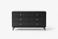 Black Wooden Dresser with Six Drawers and Gold Knobs