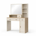 Coiffeuse en Bois et MDF Beige avec Miroir et Rangements