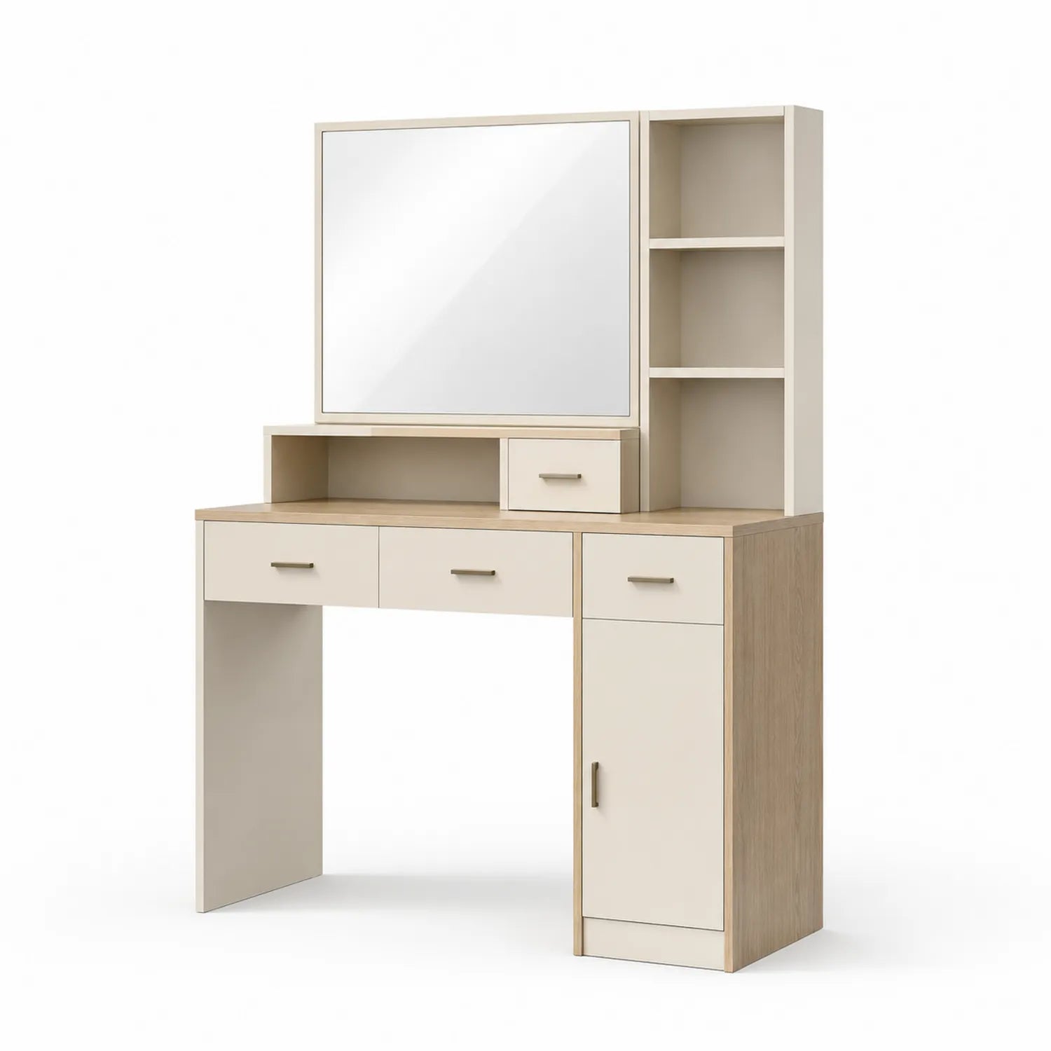 Coiffeuse en Bois et MDF Beige avec Miroir et Rangements