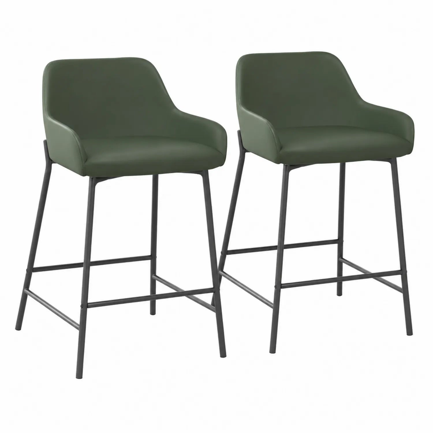 Lot de 2 Tabourets de Bar en Similicuir Vert et Métal Noir