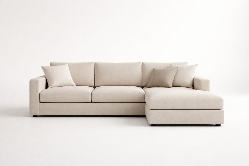 Beige L-Shaped Fabric Sectional Sofa