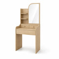 Coiffeuse en bois clair avec miroir et étagères