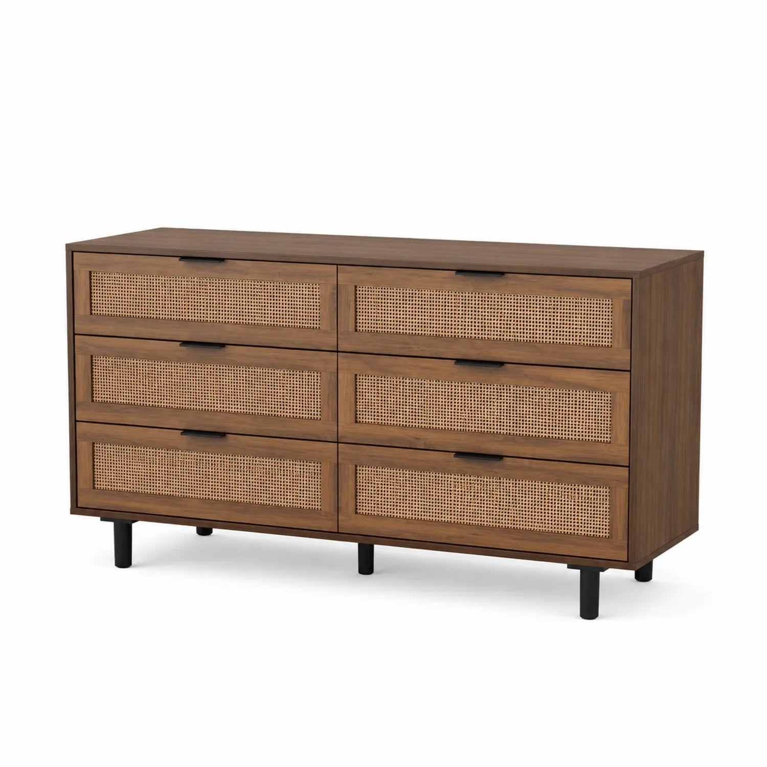 Commode en bois avec cannage en rotin 6 tiroirs