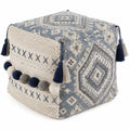 Pouf carré en coton à motifs géométriques 45x45x45 cm Bleu/Beige