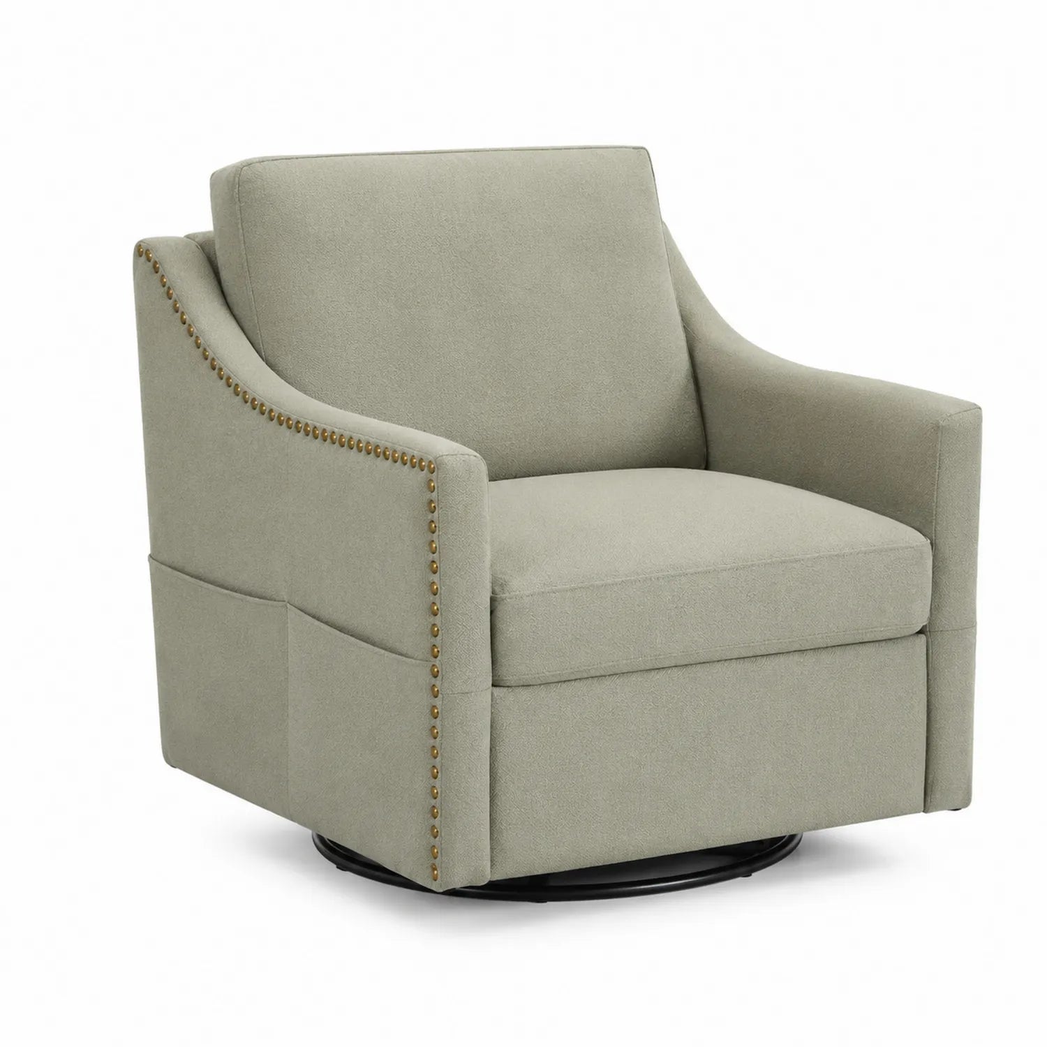 Fauteuil pivotant en métal avec tissu vert