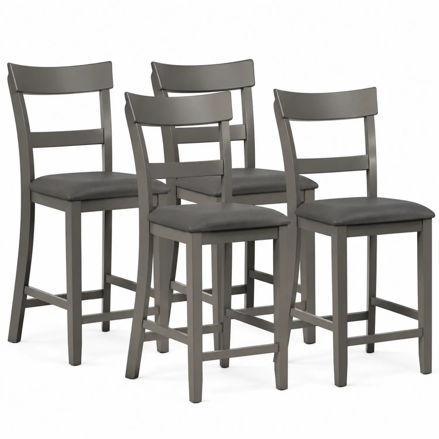 Lot de 4 tabourets de bar en bois et similicuir gris