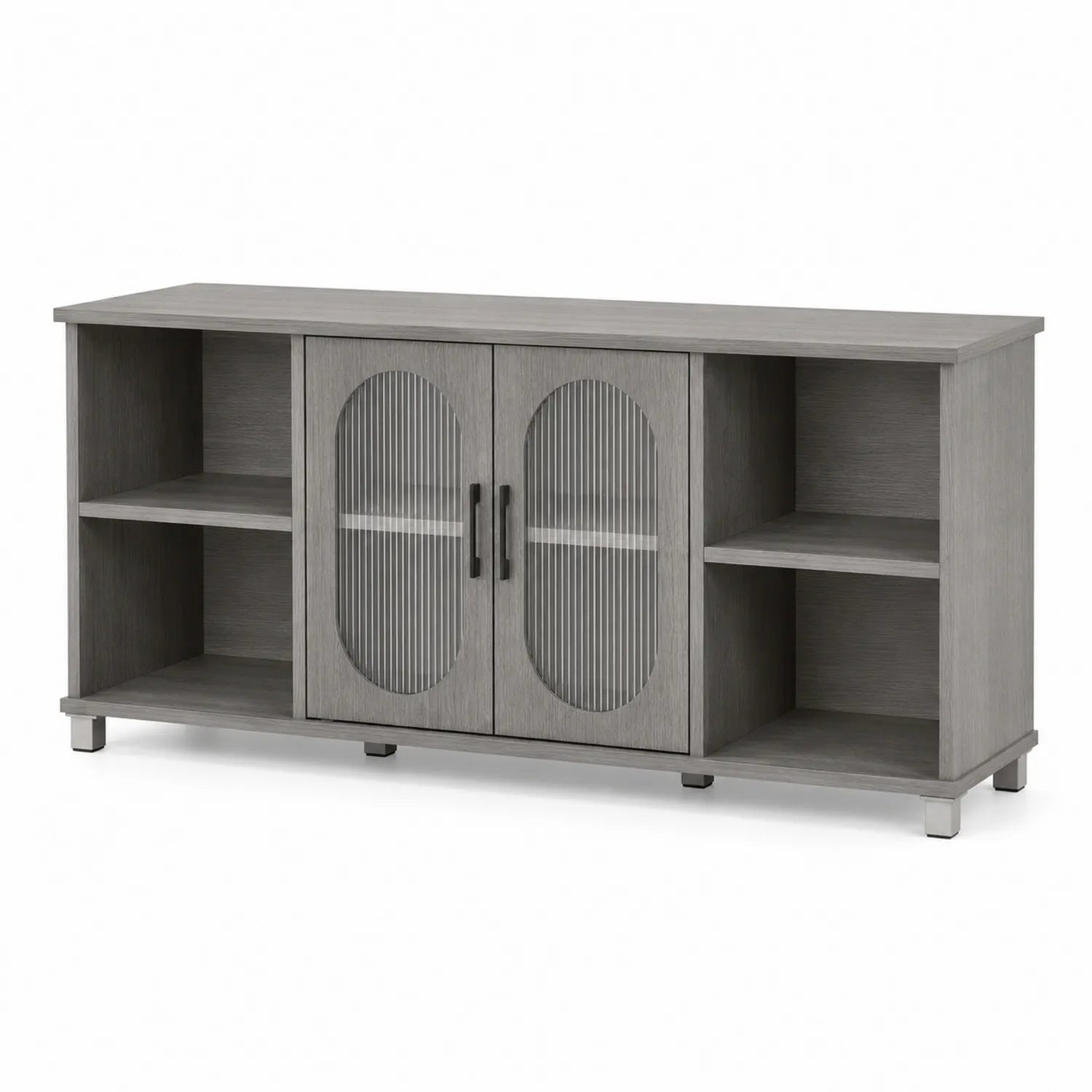 Meuble TV en bois avec portes en verre trempé 120x40x60cm Gris