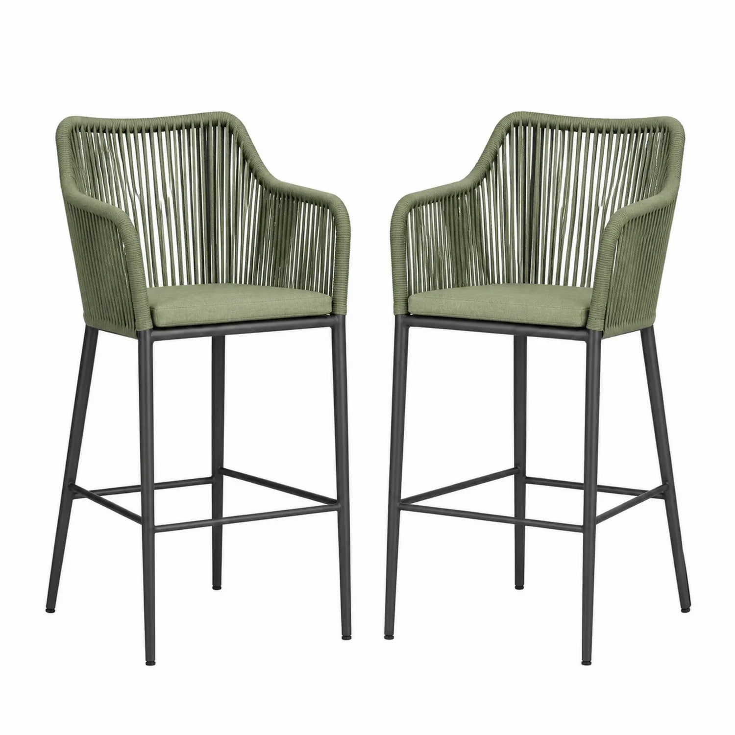 Chaises de Bar en Corde et Métal Vert Ensemble de 2