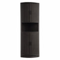 Armoire d'angle en bois noir avec portes doubles et étagère ouverte