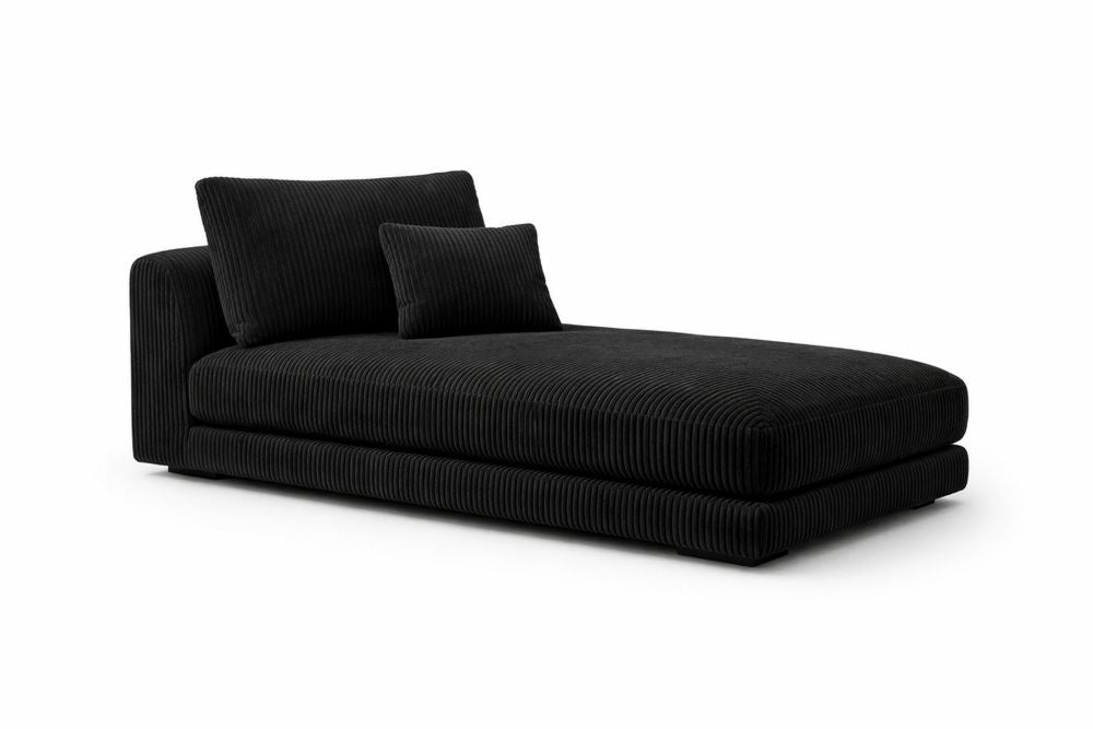 Black Corduroy Chaise Lounge with Pillows