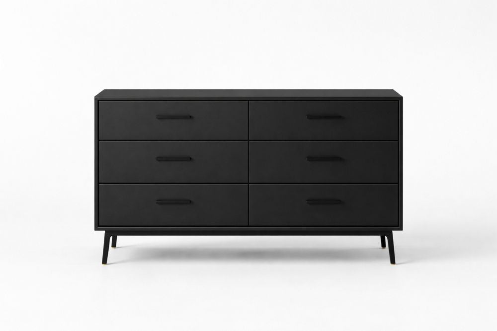 Black Wood Dresser with Six Drawers