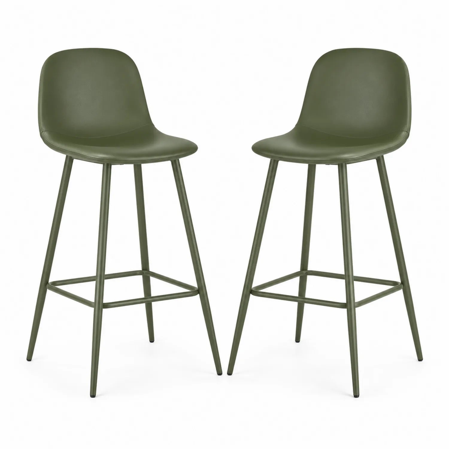 Tabourets de bar en polypropylène vert avec pieds en métal, lot de 2