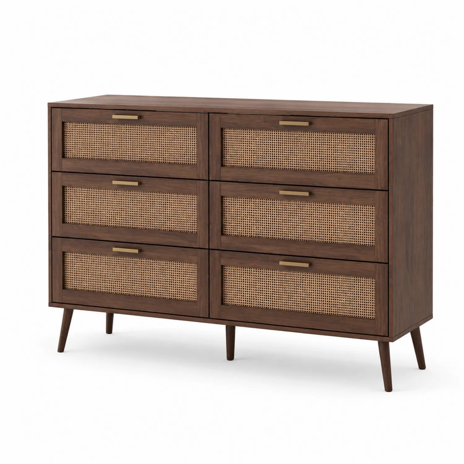 Commode en bois avec tiroirs en rotin