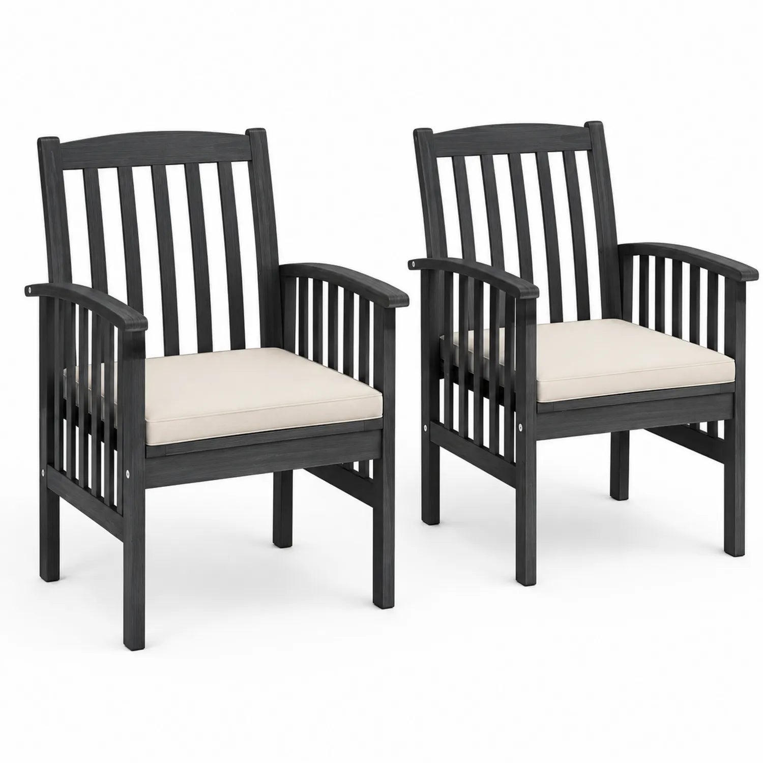 Ensemble de 2 chaises en bois d'acacia avec coussins beiges