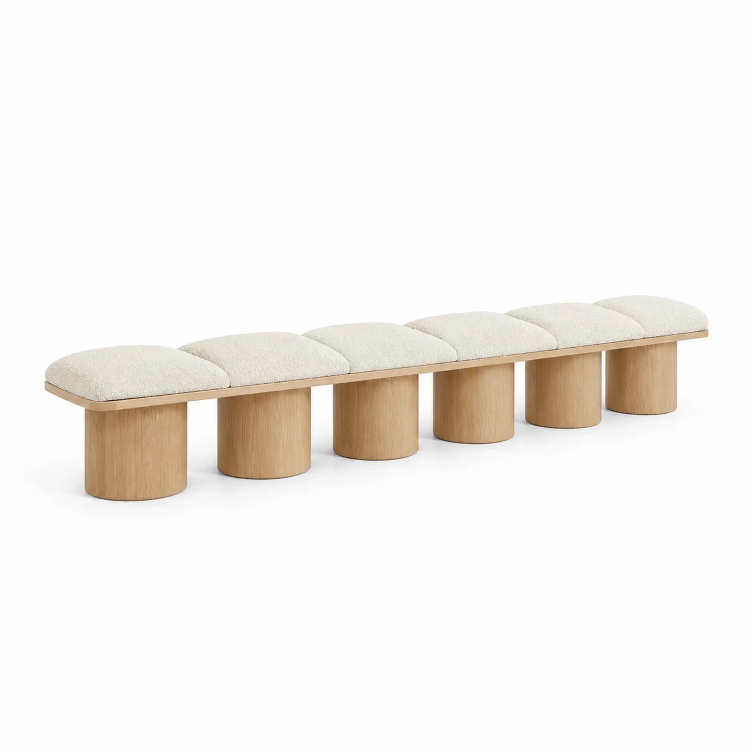 Banc 6 places en bois et tissu Beige 300x40x45 cm
