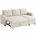 Canapé d'angle convertible en tissu beige avec rangement