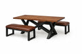 Solid Wood Dining Table Set with Faux Leather Benches
