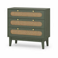 Commode en bois avec rotin et métal, 3 tiroirs
