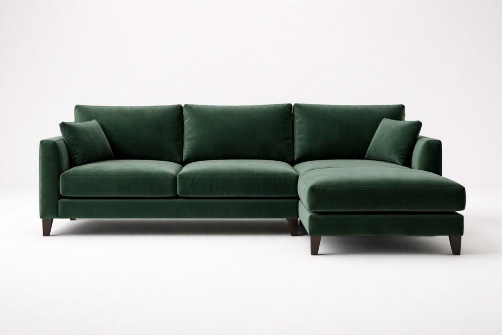 Green Velvet Sectional Sofa with Removable Cushions