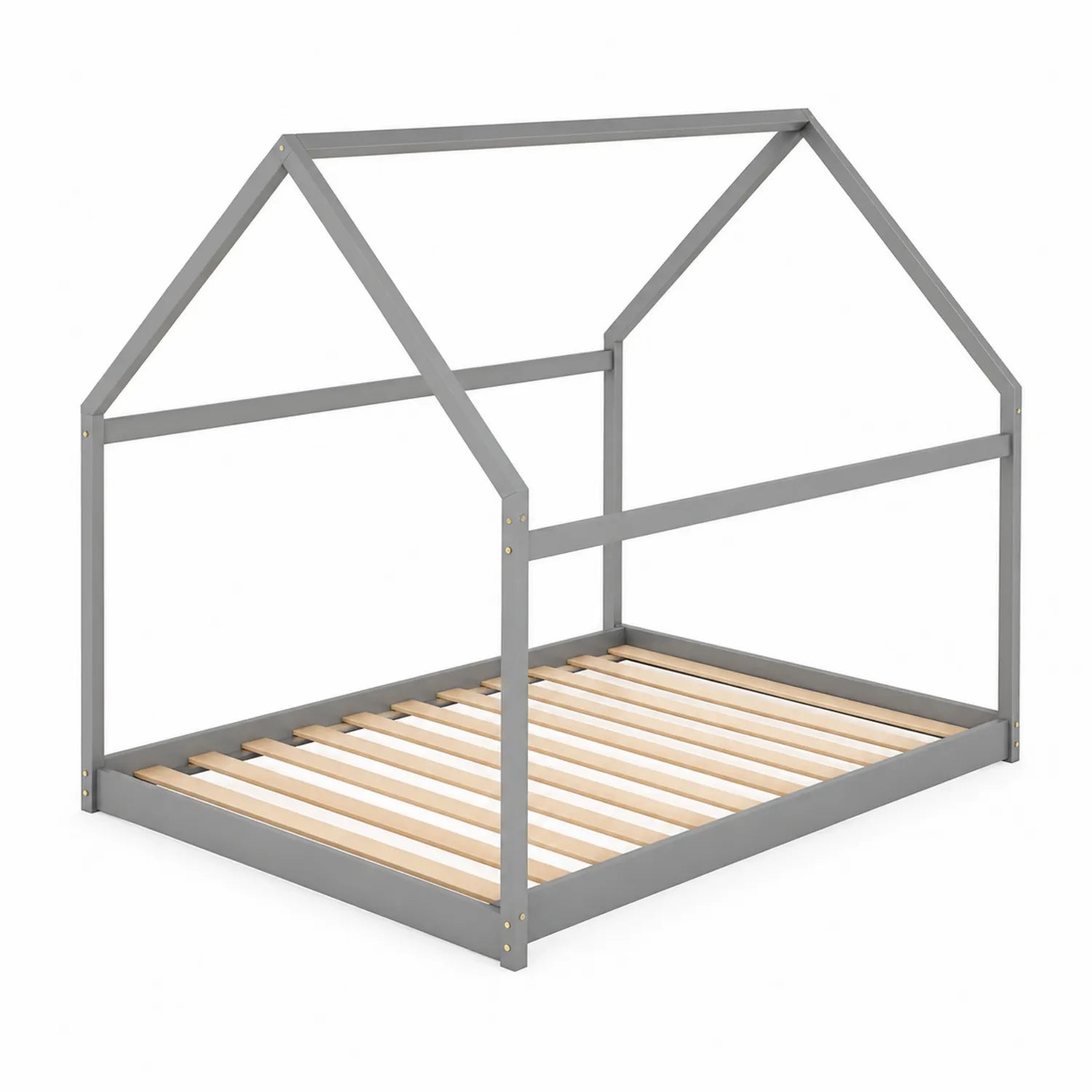 Lit cabane en métal et bois de pin Gris 90x190 cm