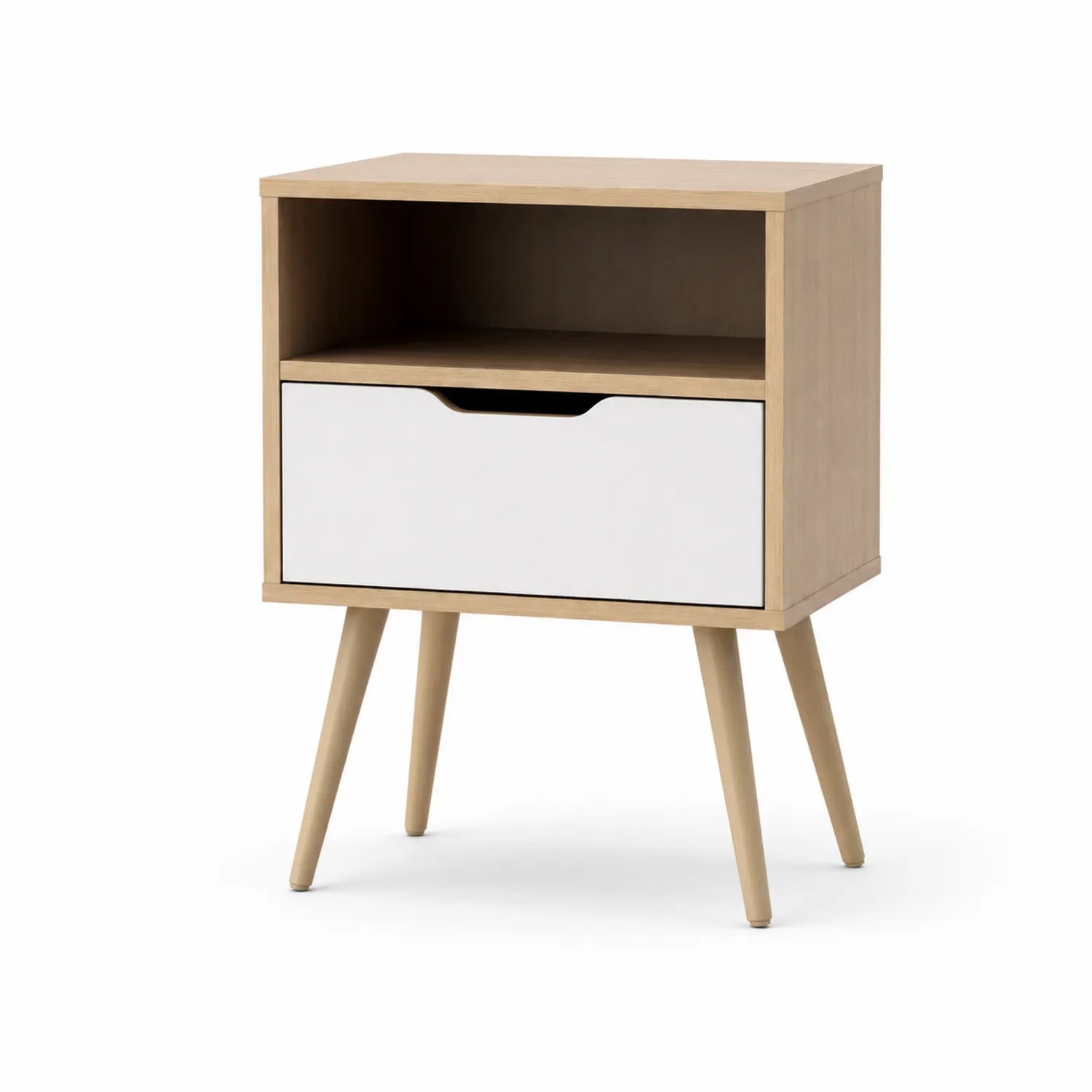 Table de chevet en bois avec tiroir blanc et étagère