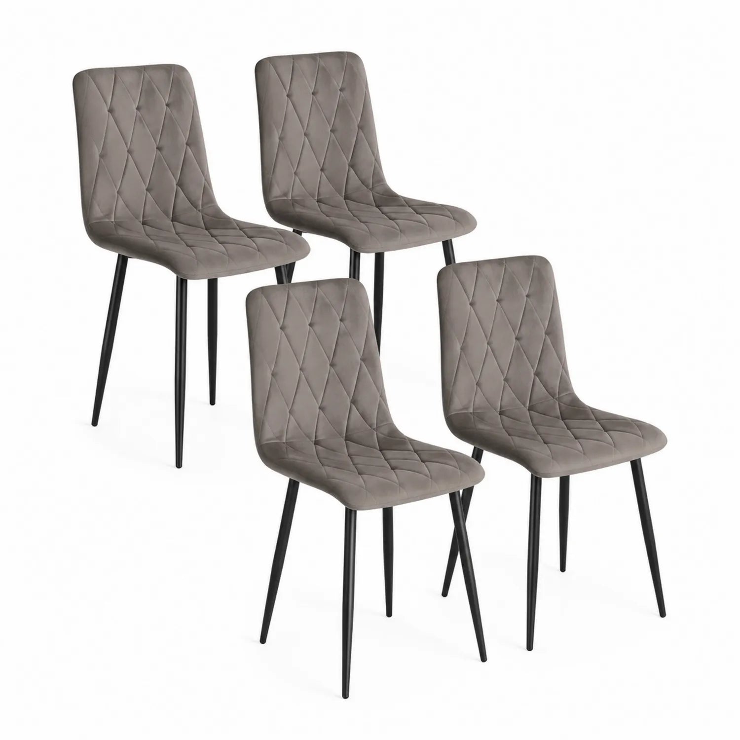 Chaises en velours avec pieds en métal noir, lot de 4