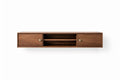 Wall Mounted Media Console with Two Cabinets and Open Shelves Walnut Veneer