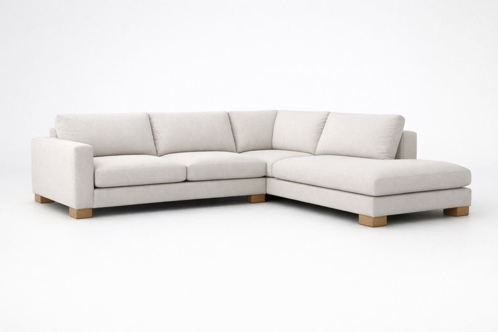 Fabric Sectional Sofa with Wooden Legs Beige L-Shaped Length 300 cm x Width 200 cm x Height 80 cm