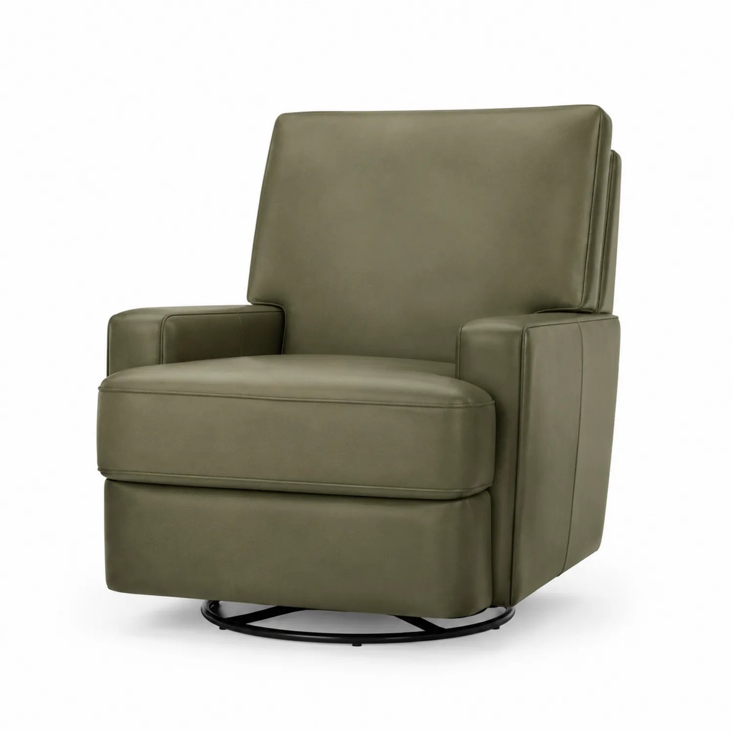Fauteuil pivotant en cuir synthétique vert avec base en métal