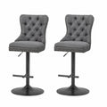 Lot de 2 tabourets de bar réglables en velours et rotin avec pied en acier Gris