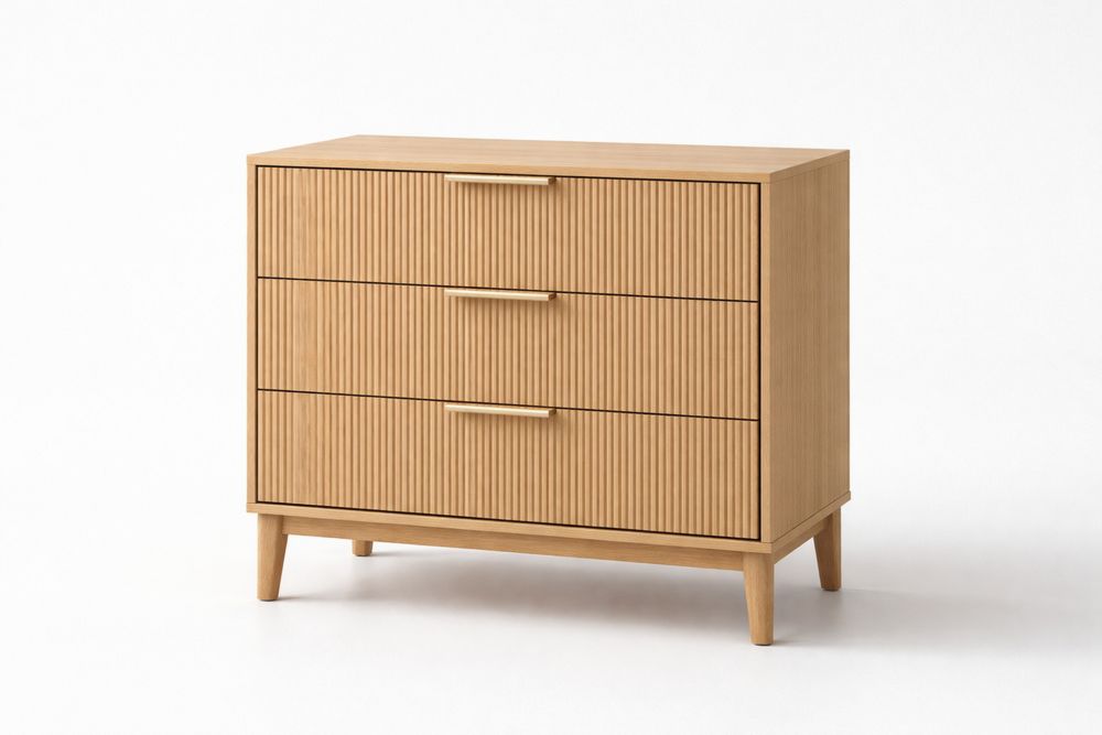 3 Drawer Oak Veneer Dresser with Grooved Design
