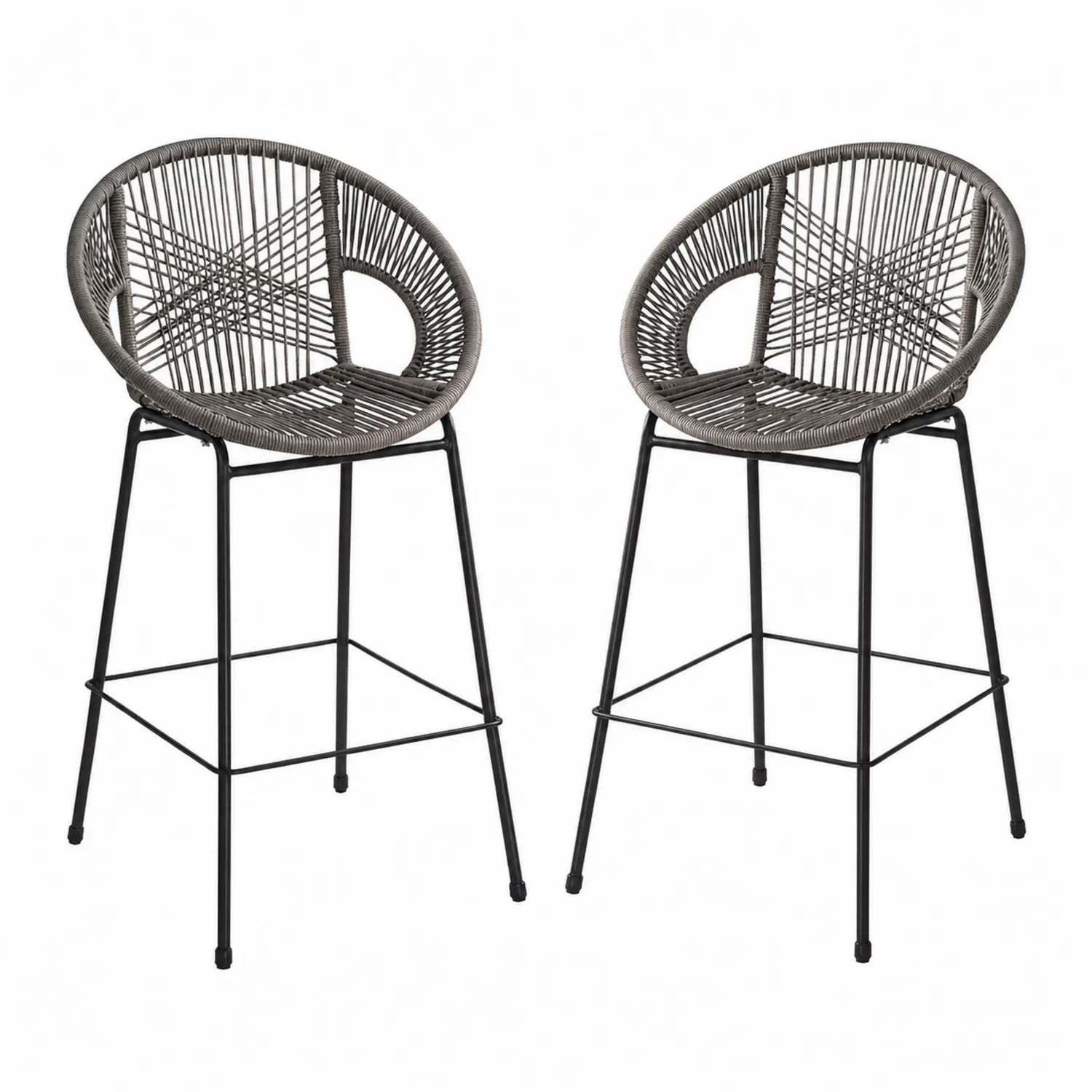 Ensemble de 2 tabourets de bar en rotin et métal Noir/Gris