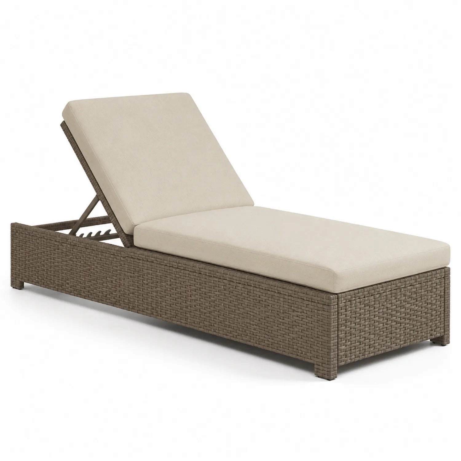 Chaise longue en résine tressée avec coussins Beige