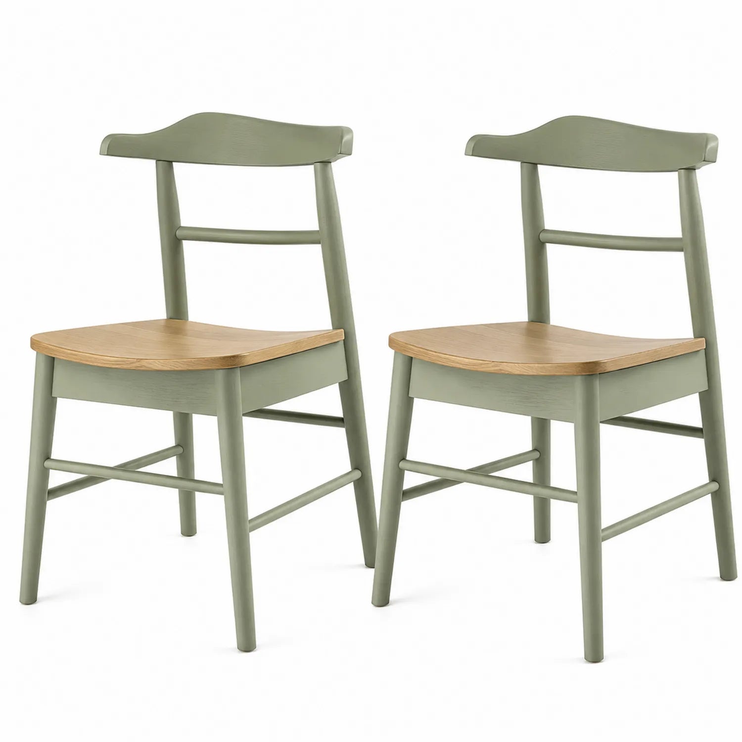 Lot de 2 chaises en bois avec cadre vert et assise en bois clair